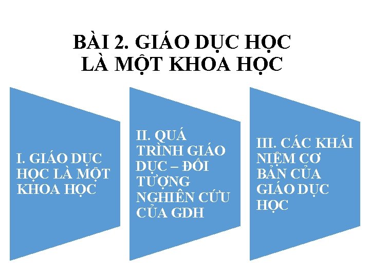 BÀI 2. GIÁO DỤC HỌC LÀ MỘT KHOA HỌC II. QUÁ TRÌNH GIÁO DỤC