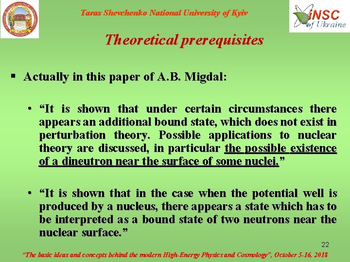 Taras Shevchenko National University of Kyiv Theoretical prerequisites § Actually in this paper of