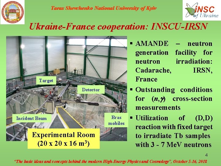 Taras Shevchenko National University of Kyiv Ukraine-France cooperation: INSCU-IRSN Target Detector Incident Beam Experimental