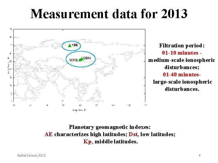 Measurement data for 2013 Filtration period: 01 -10 minutes medium-scale ionospheric disturbances; 01 -40