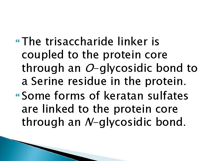  The trisaccharide linker is coupled to the protein core through an O-glycosidic bond