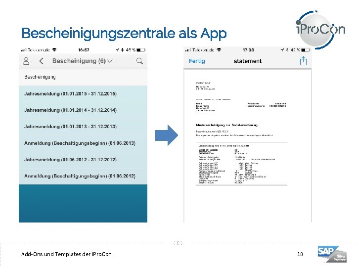Bescheinigungszentrale als App 10 Add-Ons und Templates der i. Pro. Con 10 
