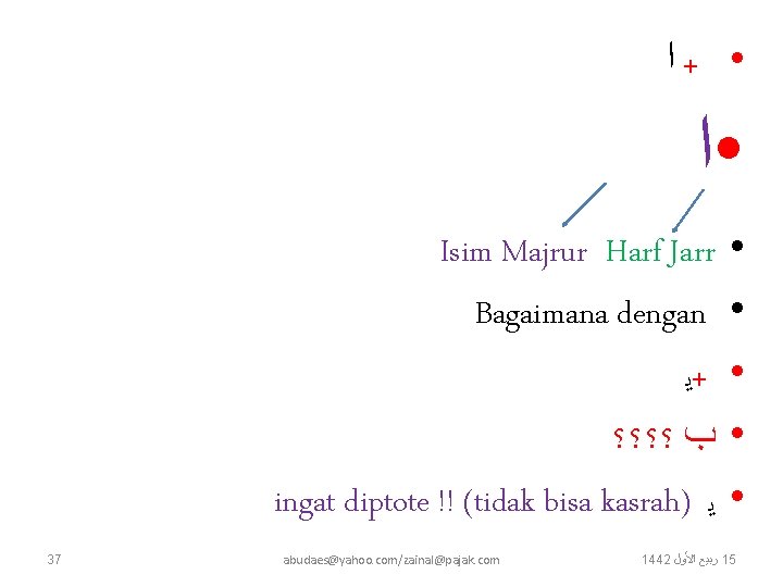 ﺍ + • • ﺍ Isim Majrur Harf Jarr Bagaimana dengan ﻳ + ﺍ + • • ﺍ Isim Majrur Harf Jarr Bagaimana dengan ﻳ +
