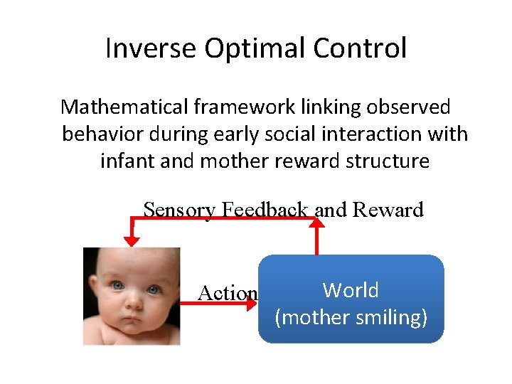 Inverse Optimal Control Mathematical framework linking observed behavior during early social interaction with infant