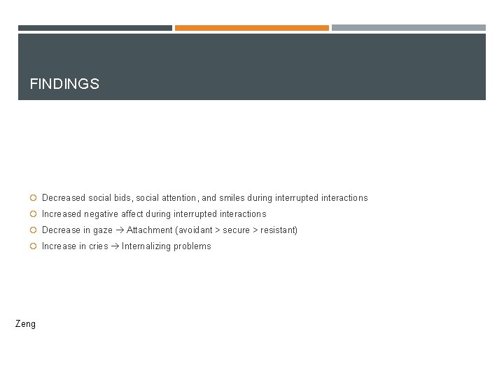 FINDINGS Decreased social bids, social attention, and smiles during interrupted interactions Increased negative affect