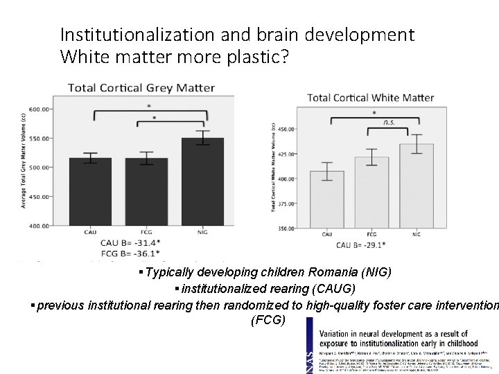 Institutionalization and brain development White matter more plastic? § Typically developing children Romania (NIG)