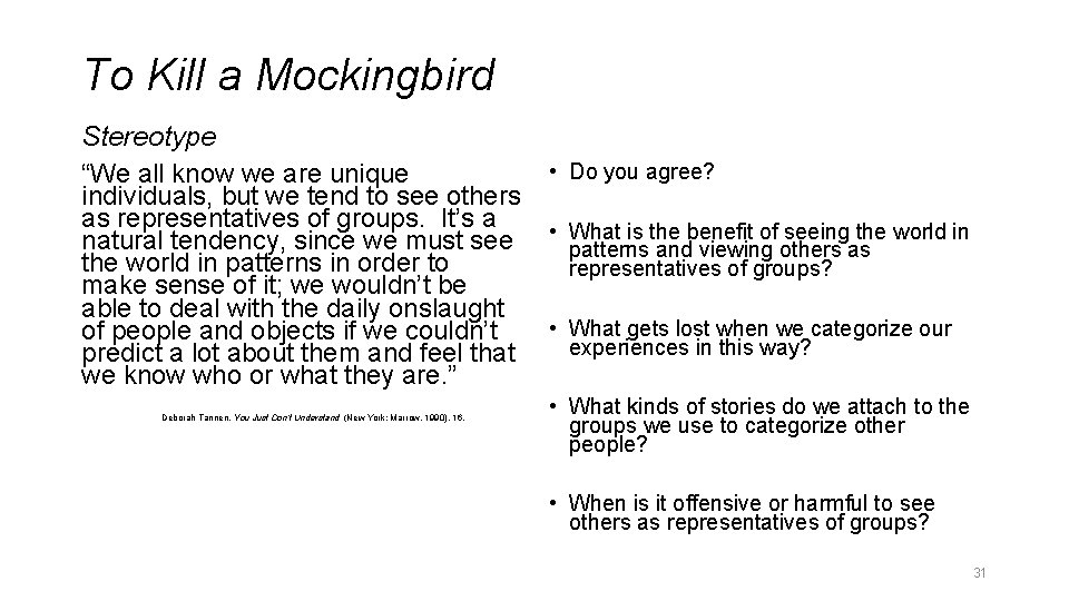 To Kill a Mockingbird Stereotype “We all know we are unique individuals, but we To Kill a Mockingbird Stereotype “We all know we are unique individuals, but we