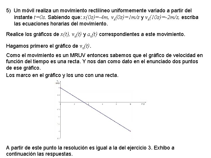 5) Un móvil realiza un movimiento rectilíneo uniformemente variado a partir del instante t=0