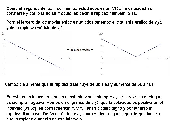 Como el segundo de los movimientos estudiados es un MRU, la velocidad es constante