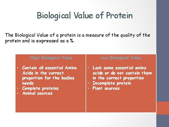 Biological Value of Protein The Biological Value of a protein is a measure of Biological Value of Protein The Biological Value of a protein is a measure of