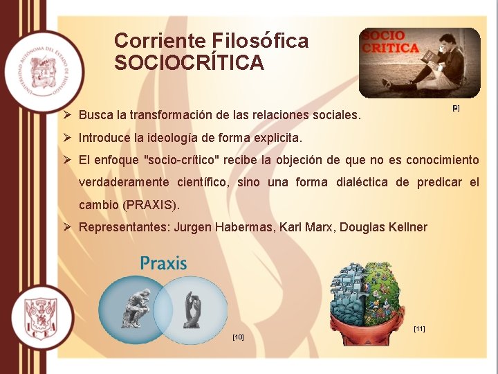 Corriente Filosófica SOCIOCRÍTICA [9] Ø Busca la transformación de las relaciones sociales. Ø Introduce