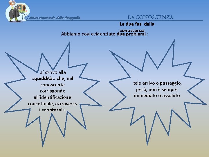 LA CONOSCENZA Le due fasi della conoscenza Abbiamo così evidenziato due problemi : Lettura