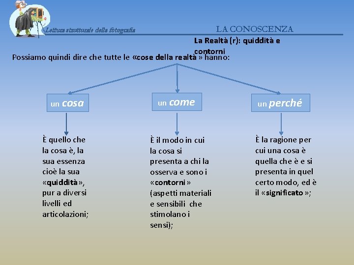 LA CONOSCENZA La Realtà (r): quiddità e contorni Possiamo quindi dire che tutte le