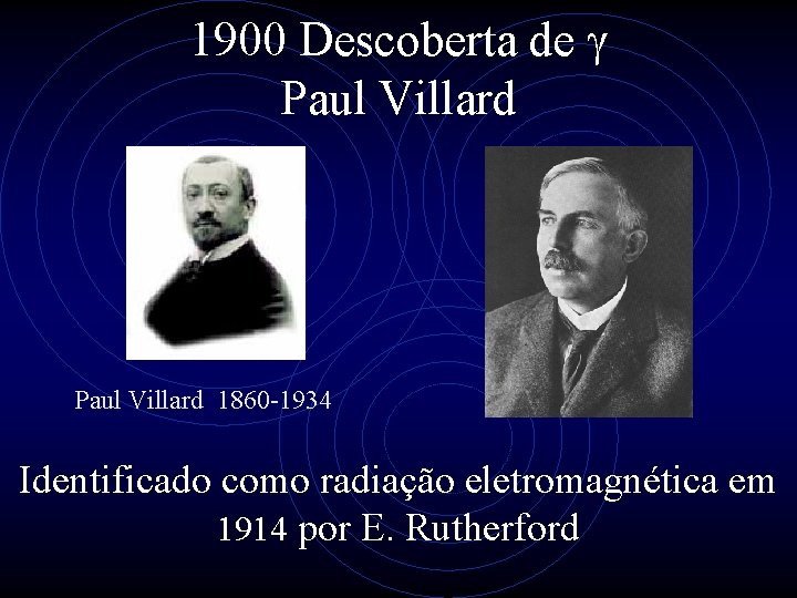 1900 Descoberta de g Paul Villard 1860 -1934 Identificado como radiação eletromagnética em 1914