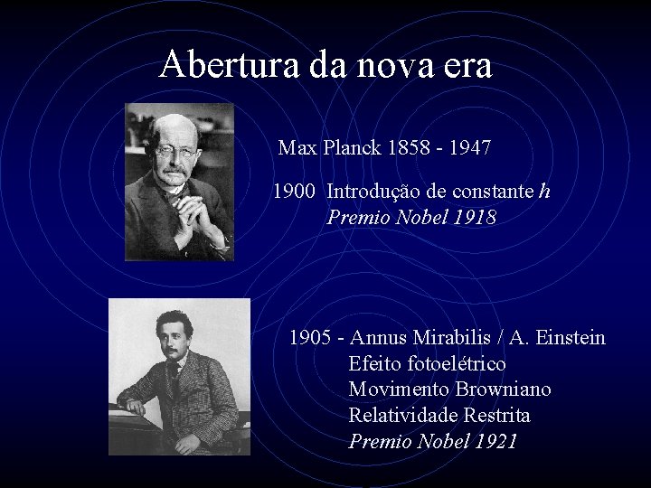 Abertura da nova era Max Planck 1858 - 1947 1900 Introdução de constante h