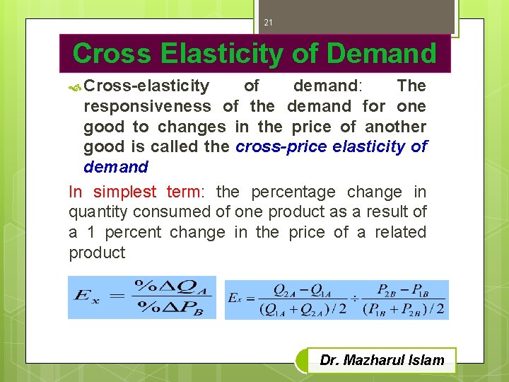 21 Cross Elasticity of Demand Cross-elasticity of demand: The responsiveness of the demand for