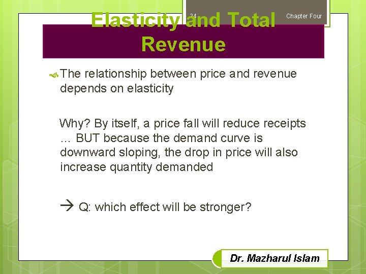 Elasticity and Total Revenue 34 Chapter Four The relationship between price and revenue depends