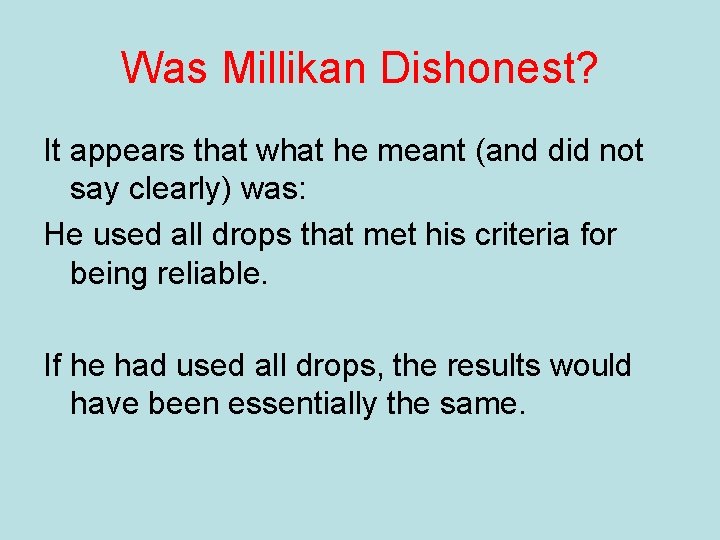 Was Millikan Dishonest? It appears that what he meant (and did not say clearly)