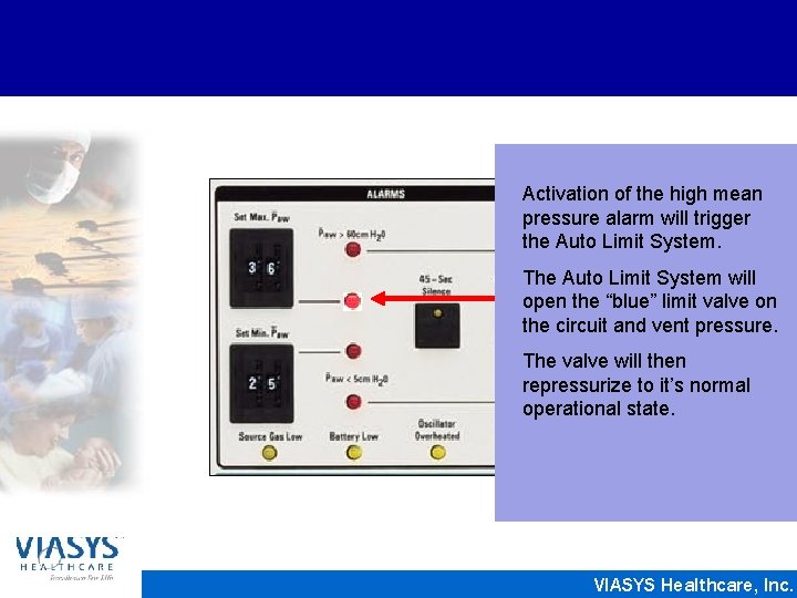 Activation of the high mean pressure alarm will trigger the Auto Limit System. The