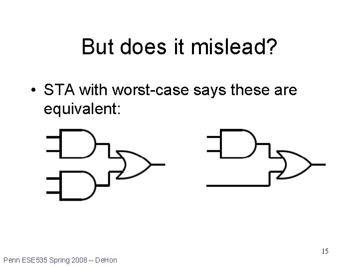 But does it mislead? • STA with worst-case says these are equivalent: 15 Penn