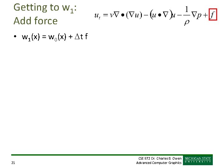 Getting to w 1: Add force • w 1(x) = w 0(x) + Dt