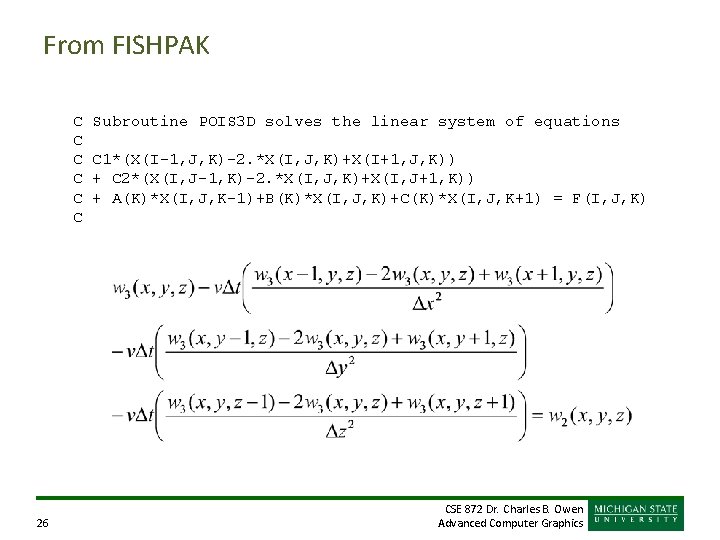 From FISHPAK C C C 26 Subroutine POIS 3 D solves the linear system