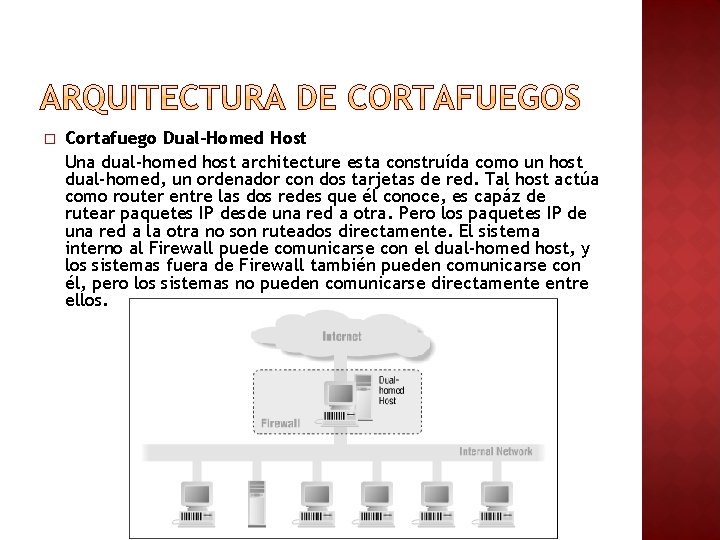� Cortafuego Dual-Homed Host Una dual-homed host architecture esta construída como un host dual-homed, � Cortafuego Dual-Homed Host Una dual-homed host architecture esta construída como un host dual-homed,