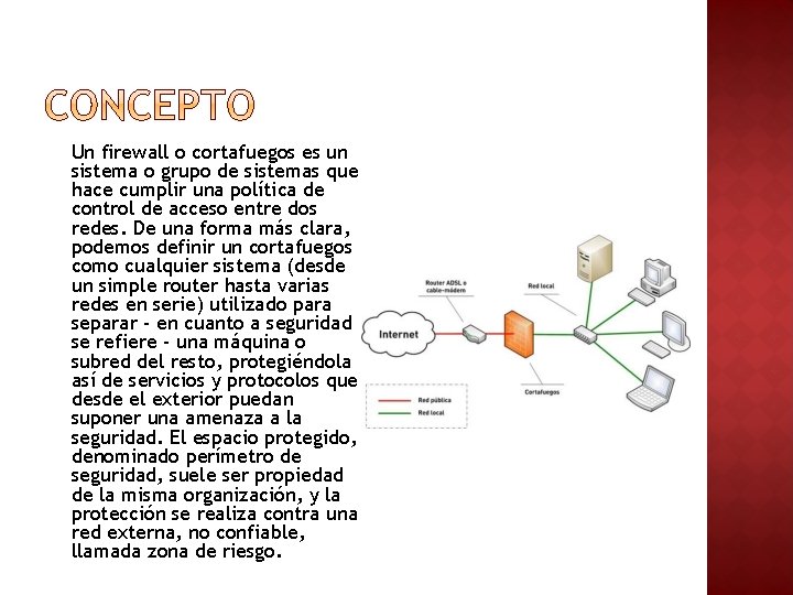 Un firewall o cortafuegos es un sistema o grupo de sistemas que hace cumplir Un firewall o cortafuegos es un sistema o grupo de sistemas que hace cumplir