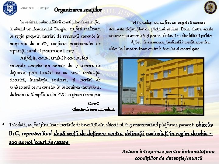 Organizarea spațiilor În vederea îmbunătățirii condițiilor de detenție, la nivelul penitenciarului Giurgiu au fost