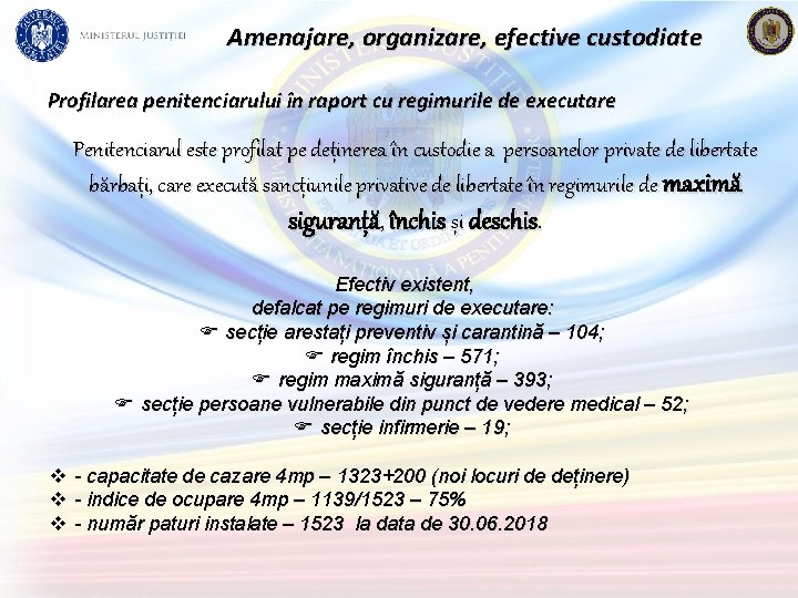 Amenajare, organizare, efective custodiate Profilarea penitenciarului în raport cu regimurile de executare Penitenciarul este