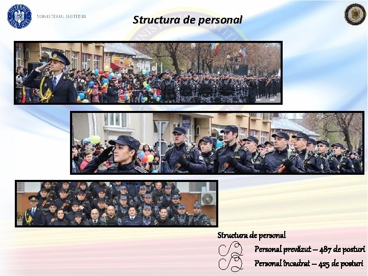 Structura de personal Personal prevăzut – 487 de posturi Personal încadrat – 425 de