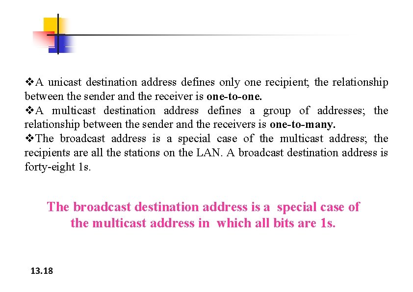 v. A unicast destination address defines only one recipient; the relationship between the sender