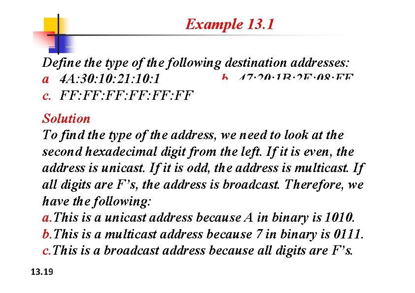 Example 13. 1 Define the type of the following destination addresses: a 4 A: