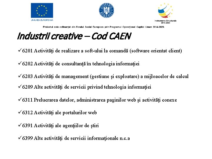 Industrii creative – Cod CAEN ü 6201 Activităţi de realizare a soft-ului la comandă