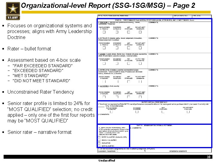 Organizational-level Report (SSG-1 SG/MSG) – Page 2 § Focuses on organizational systems and processes;