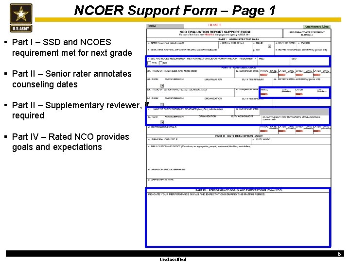 NCOER Support Form – Page 1 § Part I – SSD and NCOES requirement