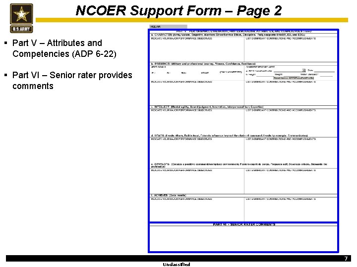NCOER Support Form – Page 2 § Part V – Attributes and Competencies (ADP