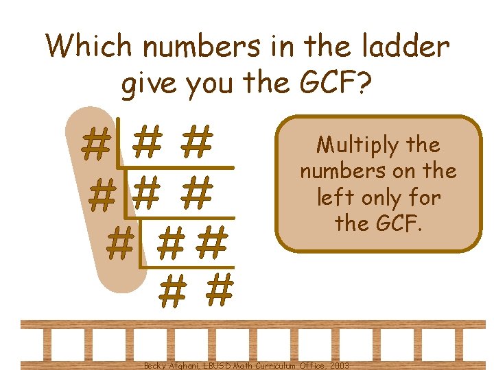 Which numbers in the ladder give you the GCF? Multiply the numbers on the