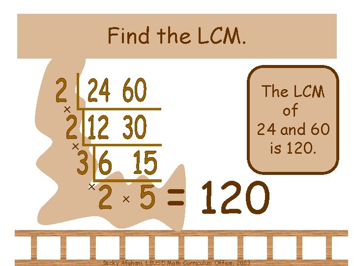 Find the LCM. The LCM of 24 and 60 is 120. x x =