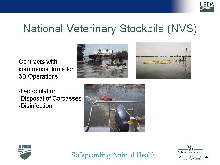 National Veterinary Stockpile (NVS) Contracts with commercial firms for 3 D Operations -Depopulation -Disposal