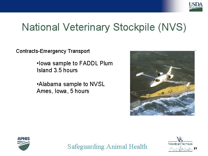 National Veterinary Stockpile (NVS) Contracts-Emergency Transport • Iowa sample to FADDL Plum Island 3.