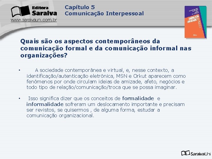 Capítulo 5 Comunicação Interpessoal Capa da Obra Quais são os aspectos contemporâneos da comunicação