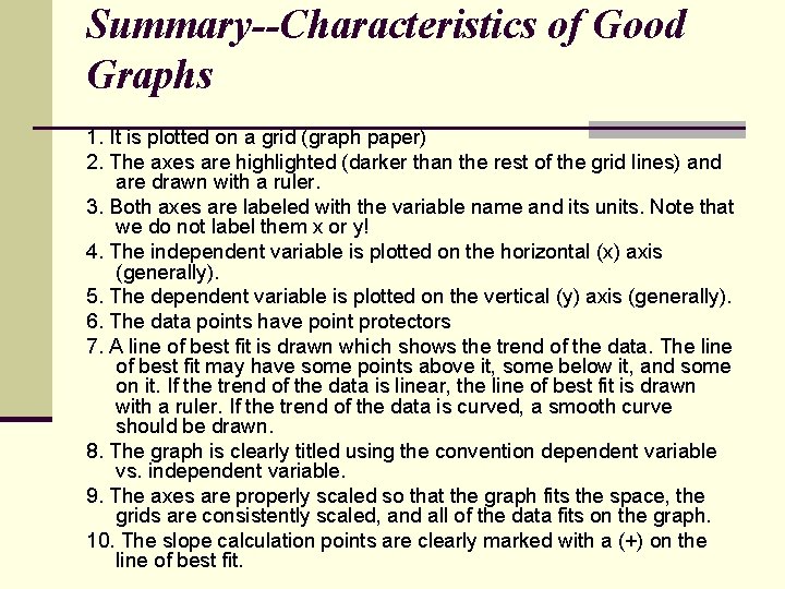 Summary--Characteristics of Good Graphs 1. It is plotted on a grid (graph paper) 2.