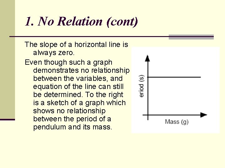 1. No Relation (cont) The slope of a horizontal line is always zero. Even