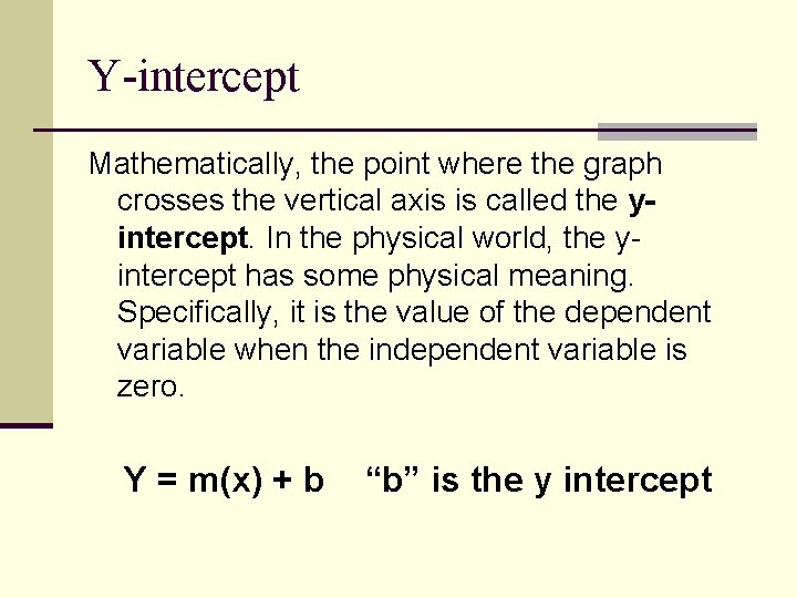 Y-intercept Mathematically, the point where the graph crosses the vertical axis is called the