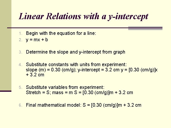 Linear Relations with a y-intercept 1. Begin with the equation for a line: 2.