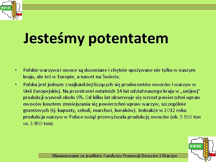 Jesteśmy potentatem • • Polskie warzywa i owoce są doceniane i chętnie spożywane nie