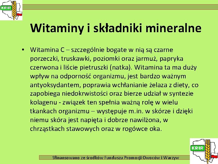 Witaminy i składniki mineralne • Witamina C – szczególnie bogate w nią są czarne