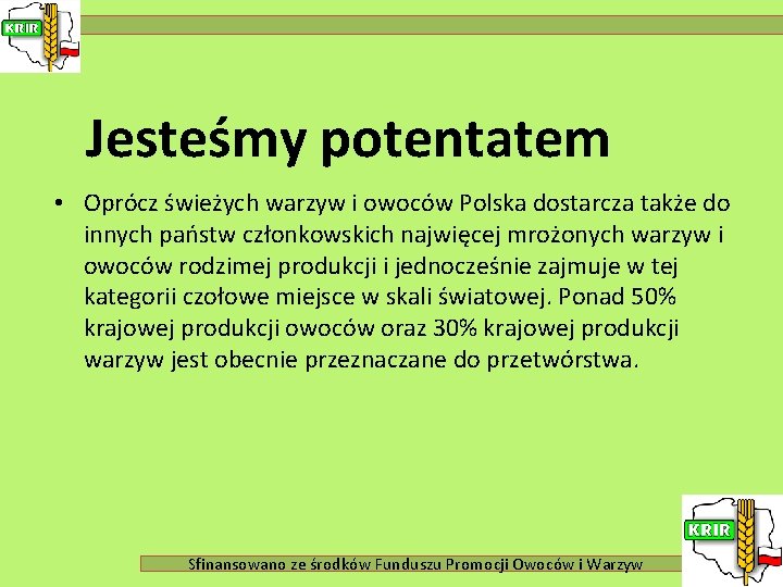 Jesteśmy potentatem • Oprócz świeżych warzyw i owoców Polska dostarcza także do innych państw