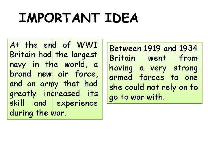 IMPORTANT IDEA At the end of WWI Britain had the largest navy in the IMPORTANT IDEA At the end of WWI Britain had the largest navy in the
